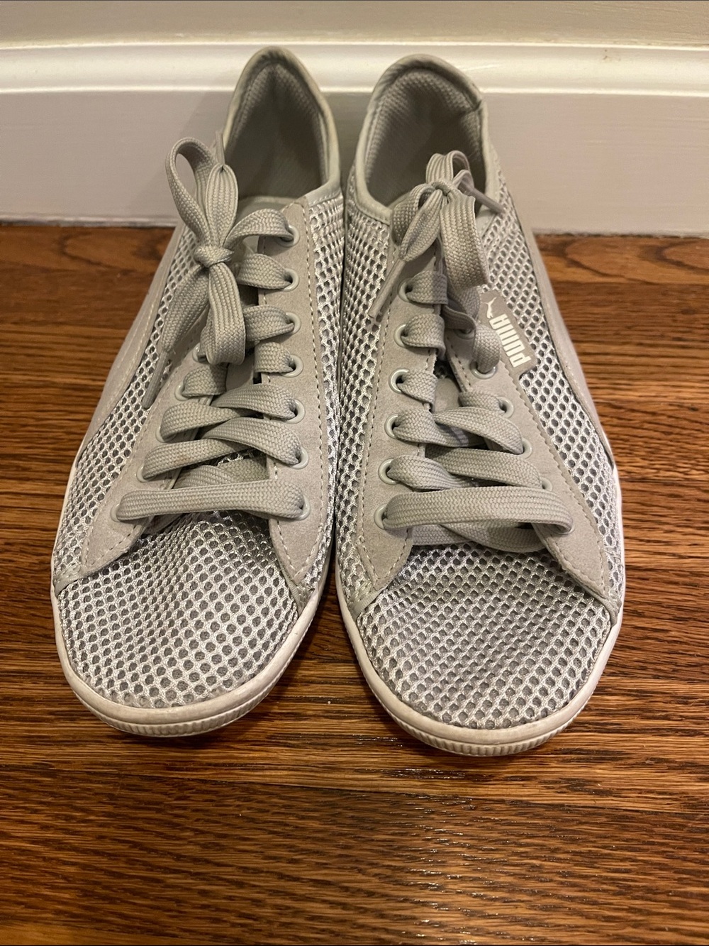 Puma Women's Light Gray Mesh Lace-Up Sneakers